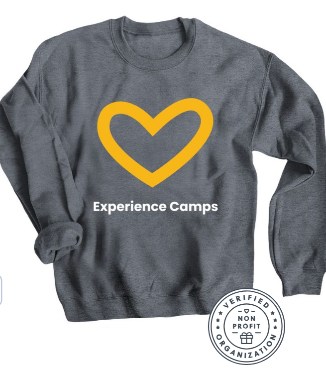 Gray sweatshirt with Experience Camps logo
